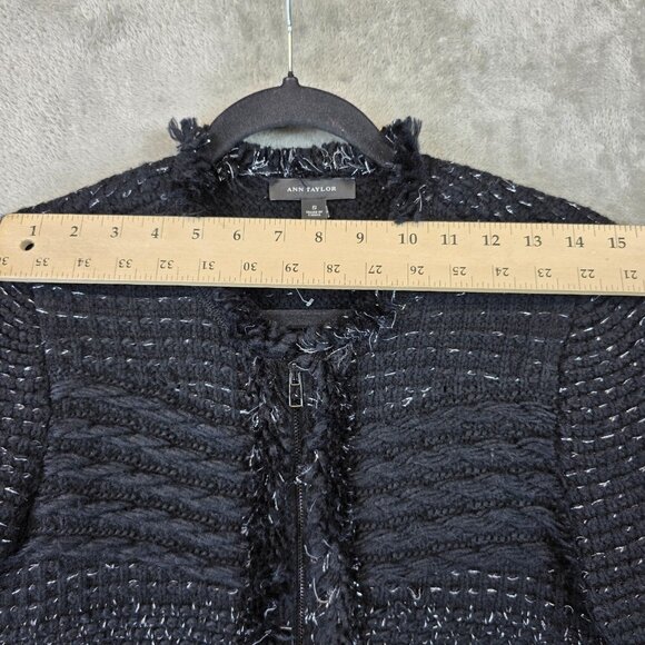 Ann Taylor Sweater Womens Small Black Cardigan Wool Acrylic Textured Collar - Picture 8 of 12
